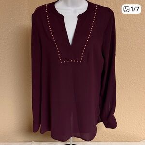 Ivanka Trump Deep Burgundy Blouse with Stud Accents